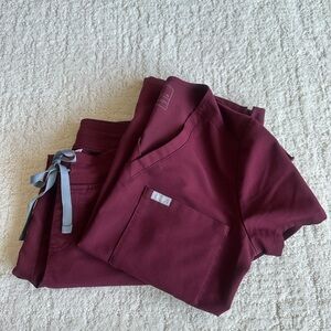 Figs Women's Scrub Set in Burgundy Catarina One Pocket Top and Zamora Joggers